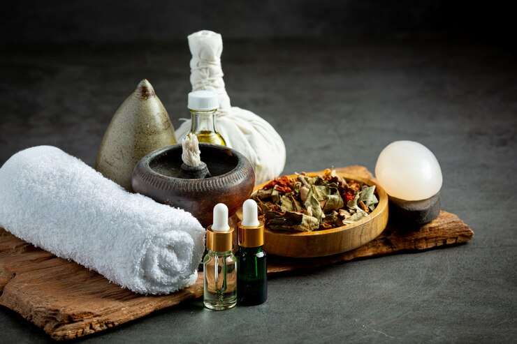 herbal compress herbal spa treatment equipments put dark floor 1150 34493